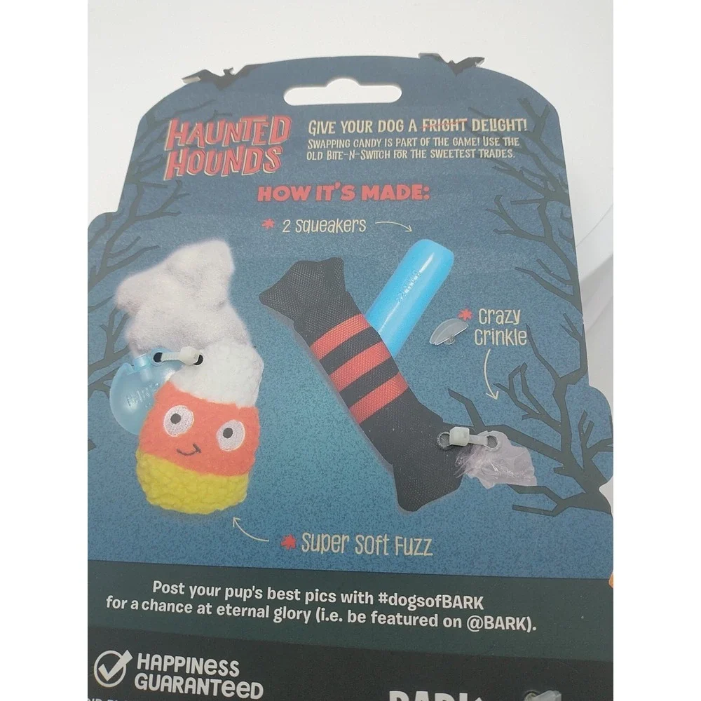 BARK Haunted Hounds Halloween Candy Corn Squeaky Crinkle Dog Toy Set Small Dogs